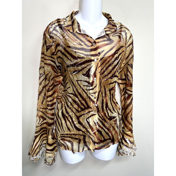 Komarov Signature Pleats Exotic Button Front Top Blouse with Liner, ruffle‎ ~M - Picture 1 of 6